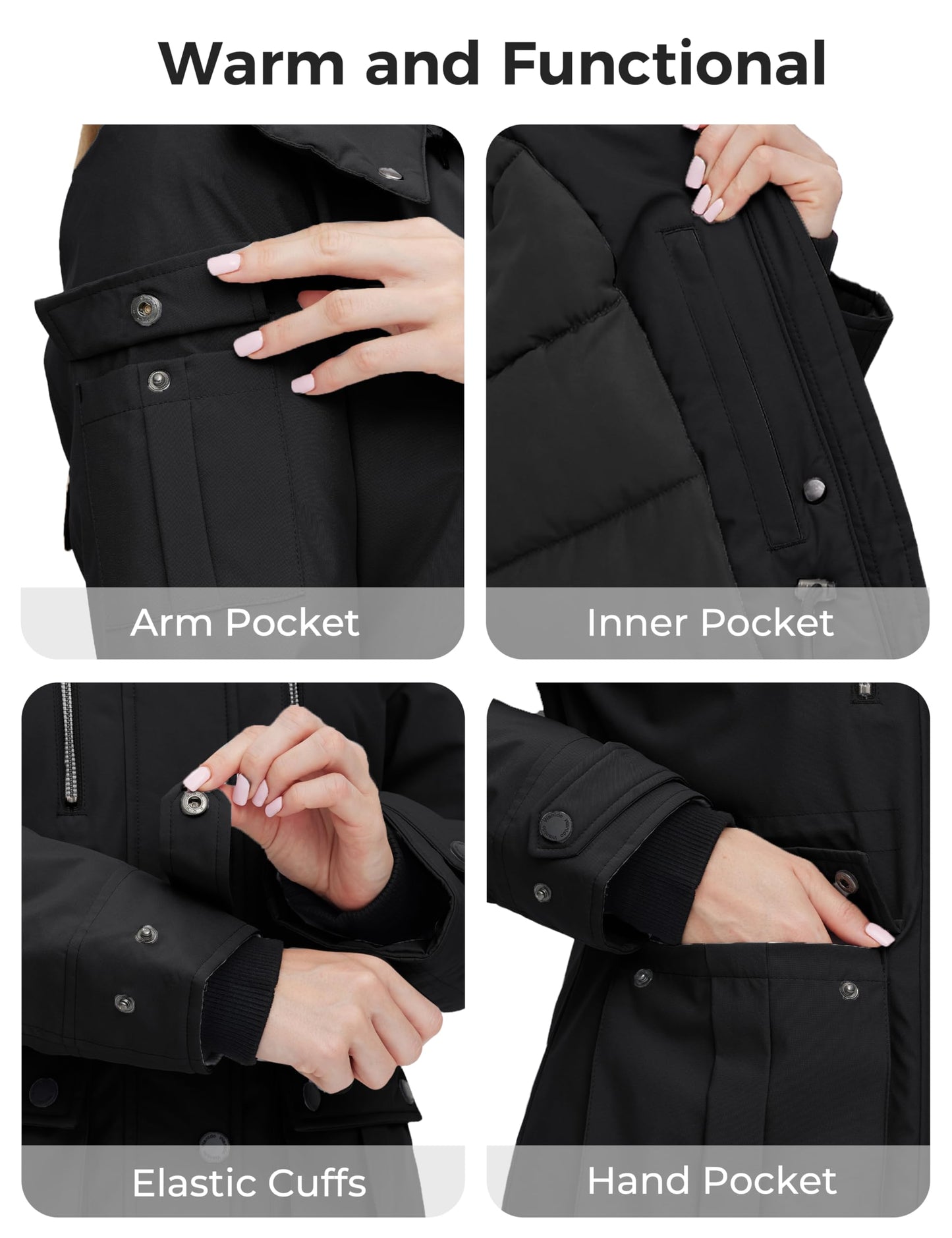 Wantdo Women's Quilted Winter Coat Warm Puffer Jacket Thicken Parka with Removable Hood Black Large