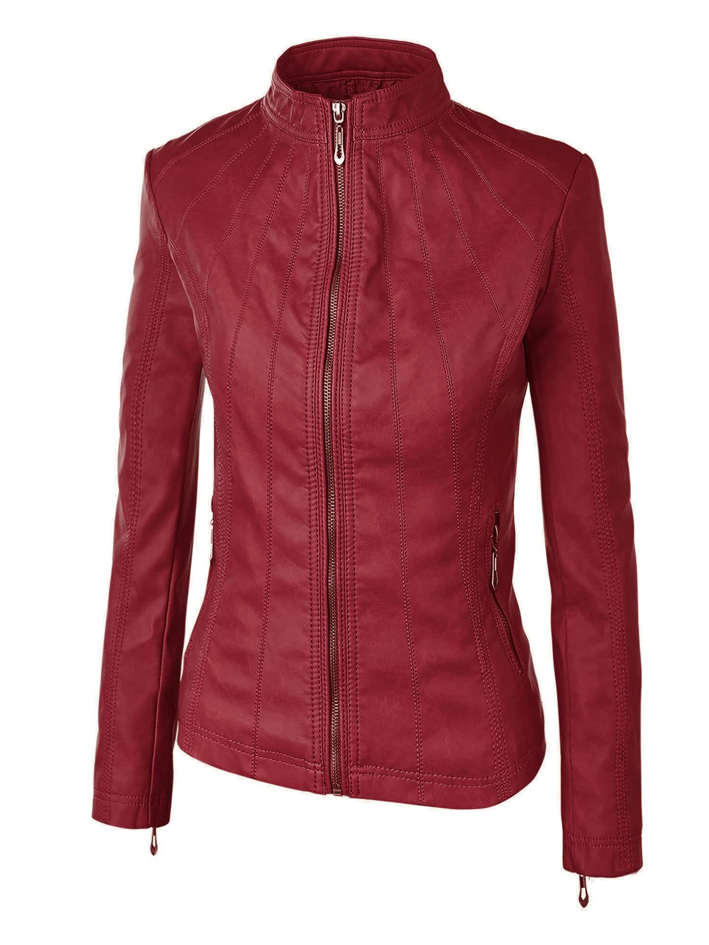LL WJC877L Womens Panelled Faux Leather Moto Jacket XS RED