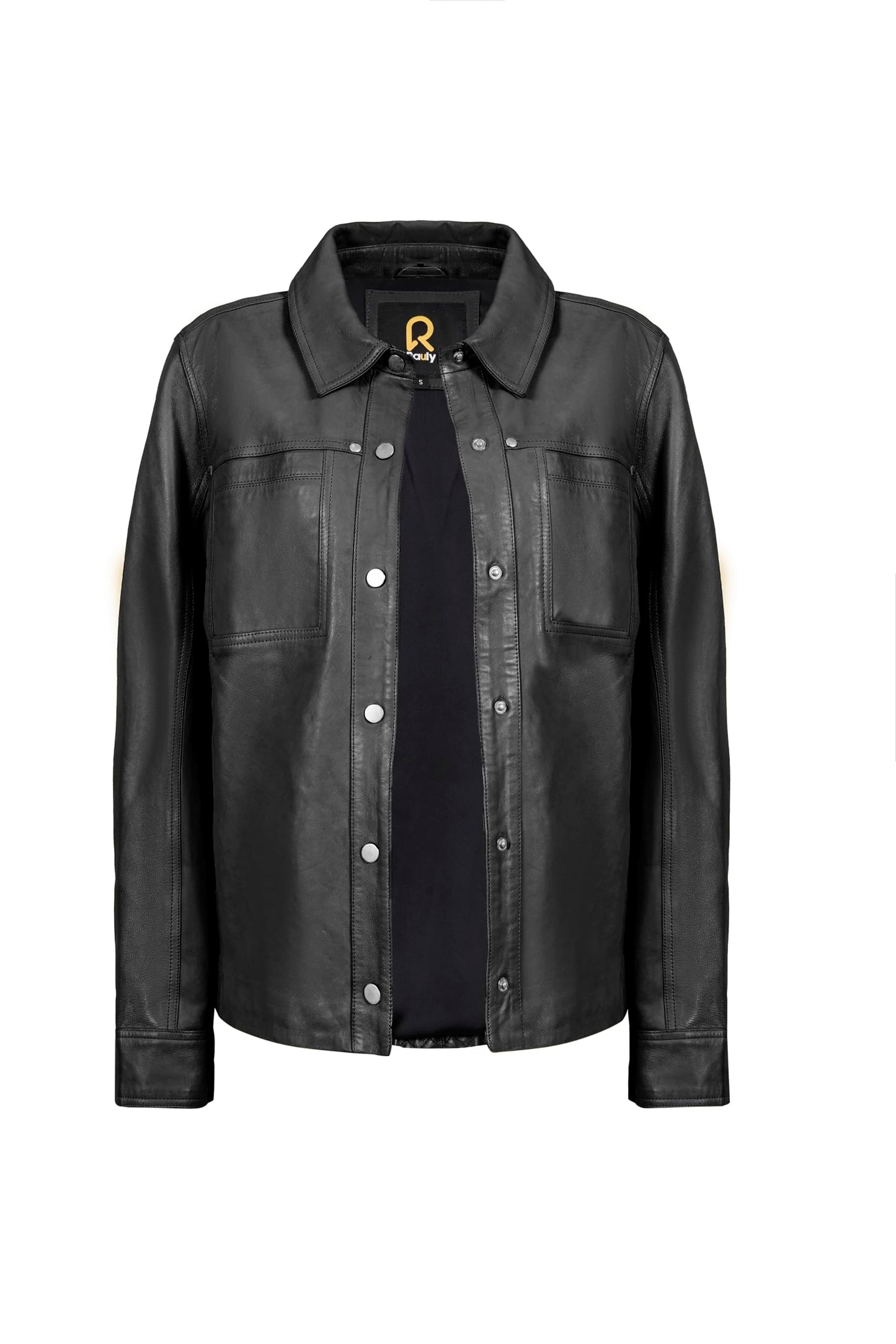 Rauly Women’s Leather Trucker Jacket – Stylish Button-up Style, Lightweight Design Womens Leather Jacket Black