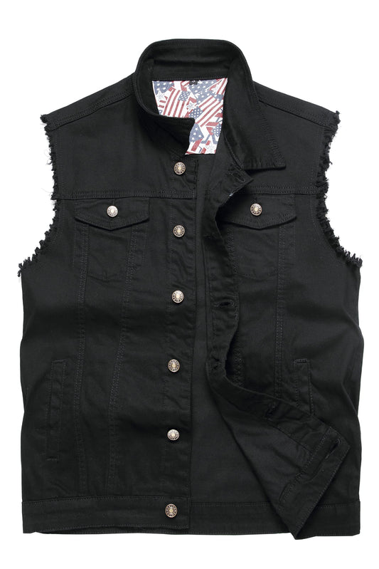 Ginsiom Gisiom Punk Vest,Black Denim Rocker Vest For Men 80'S Sleeveless Biker Jean Jacket Motorcycle Metal Shirt Xl