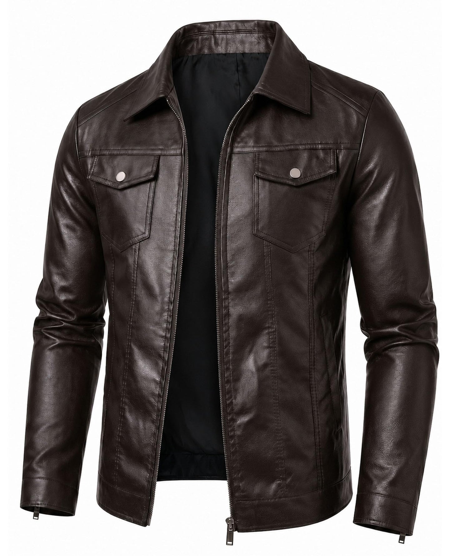 Vogaera Mens Leather Jacket Faux Leather Jackets Motorcycle Biker Coat Outwear Casual Lightweight Dark Brown XXL