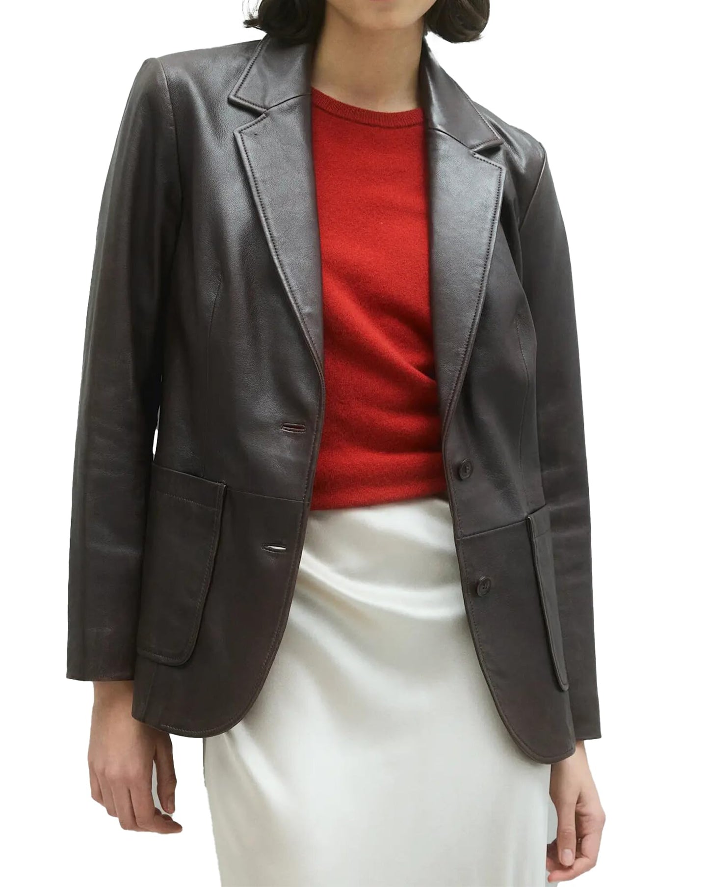 IZAC & DAUD Lambskin Leather Blazer for Women - Casual Coat Long Sleeves Suit Style Leather Jacket Women (US, Alpha, X-Large, Regular, Regular, Black)