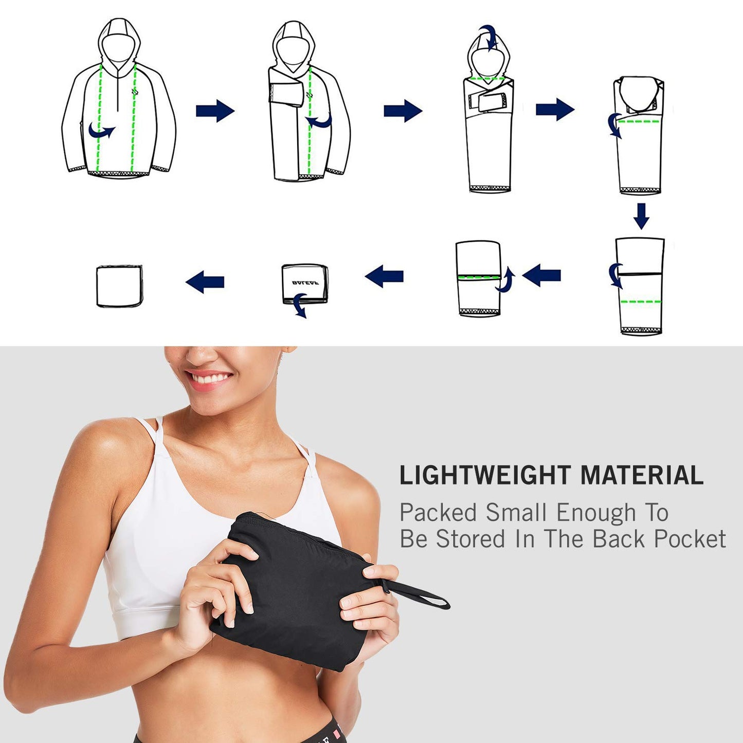 baleaf Packable Rain Jacket Women Waterproof Lightweight Windbreaker Jacket for Hiking Cycling Reflective Hooded