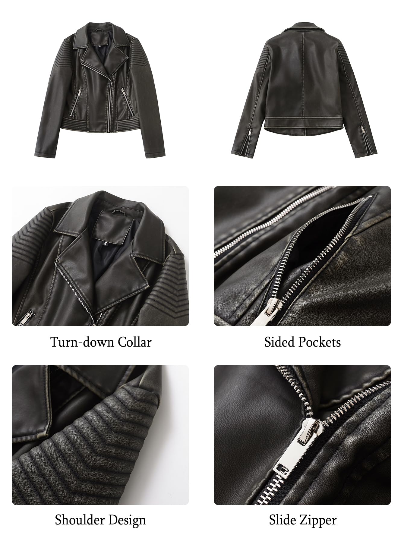 LY VAREY LIN Women's Faux Leather Biker Jacket Slim Short Coat Zipper Moto Jackets (M, Dark Green)