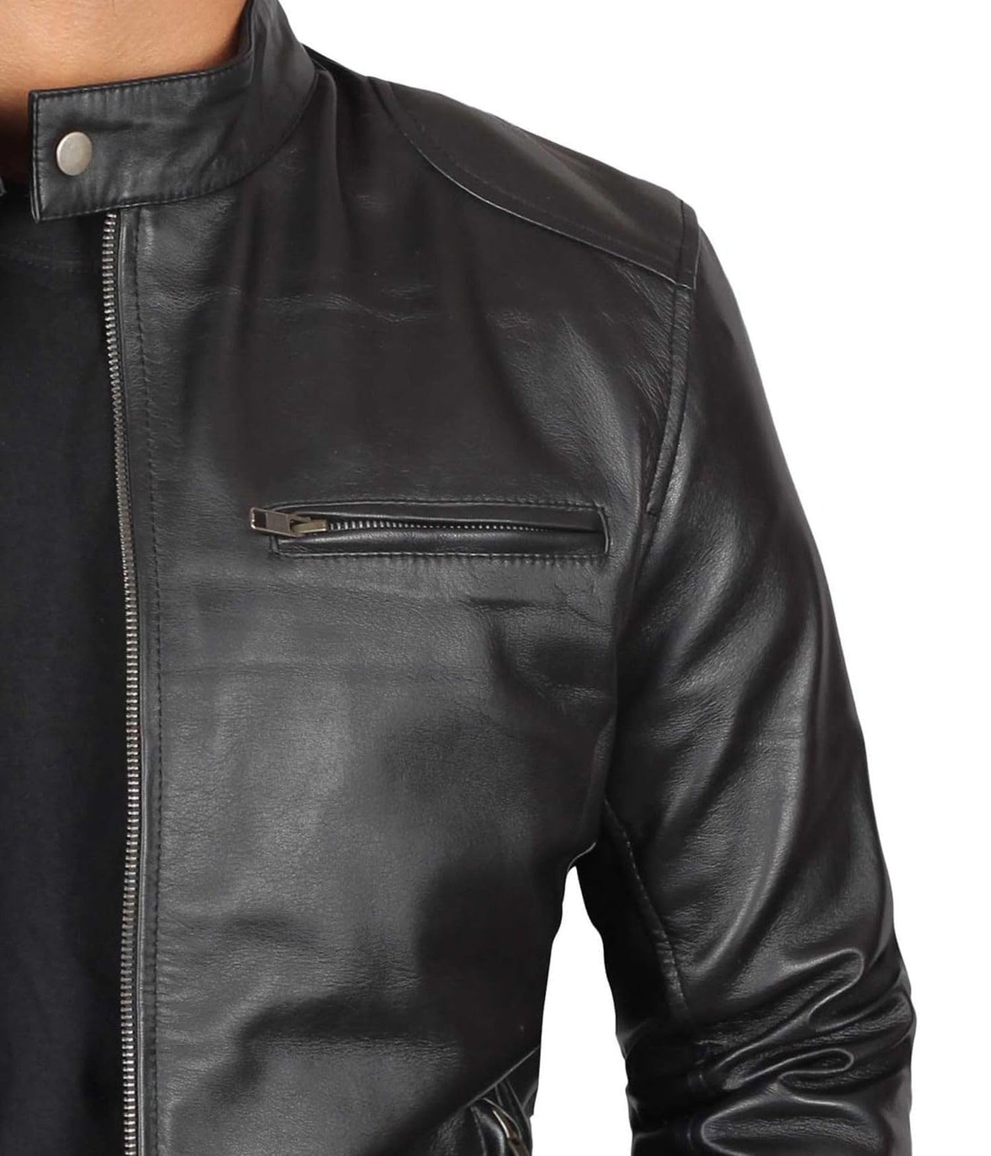 Decrum Mens Black Leather Jacket Men - Mens Leather Jackets | [1100124] Black Ddge, L