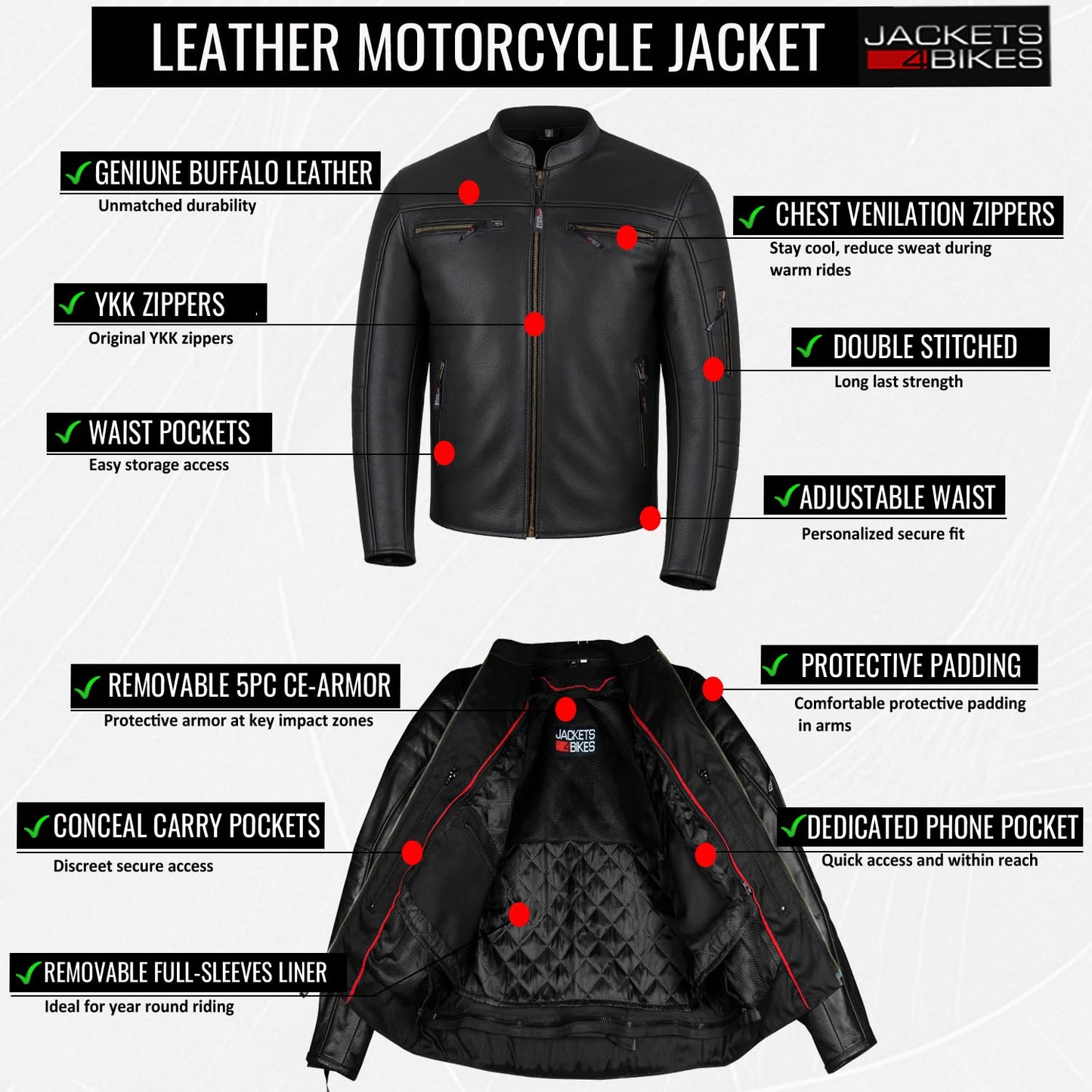 REVOLT Men's Motorcycle Jacket, Natural Buffalo Leather, CE Armor - Ventilation, Cruiser Motorbiker Touring Biker Tan XXL