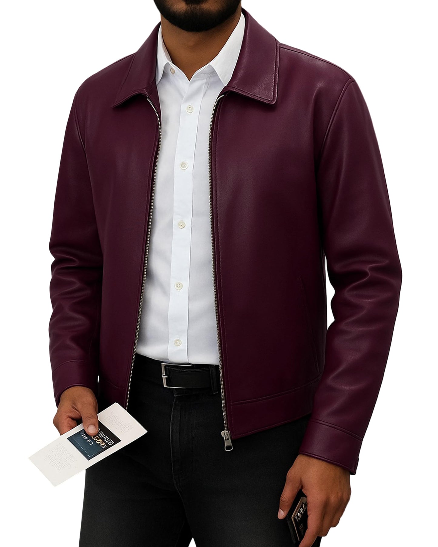 Leather Artist Classic Polo Collar Leather Jacket Men-Work Jackets Turndown Collar Business Casual (LA-Polo-Bur-3XL)