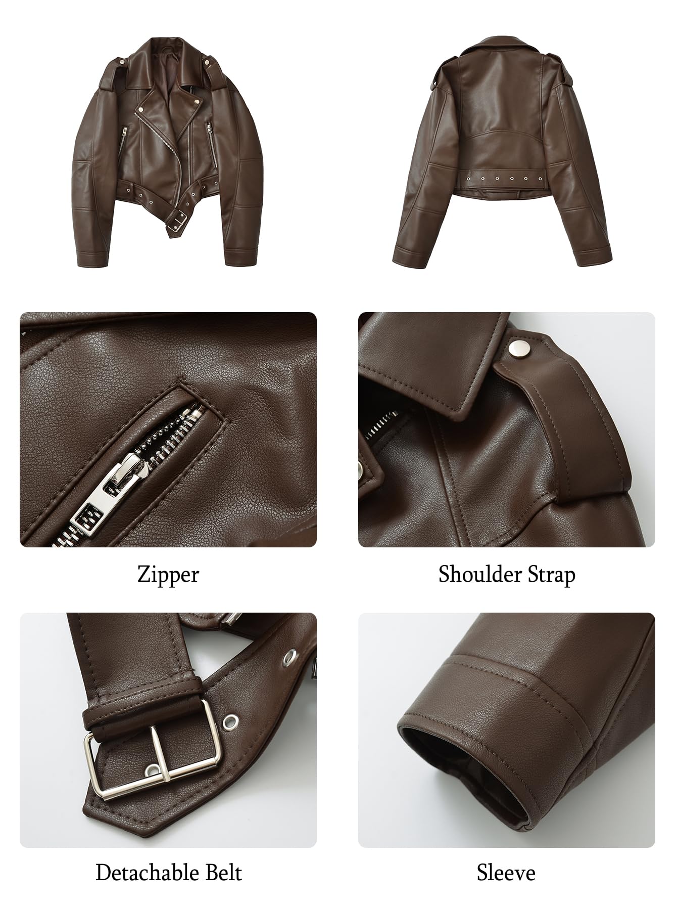 LY VAREY LIN Women Faux Leather Cropped Jacket Vegan Motor Biker Coat with Belt