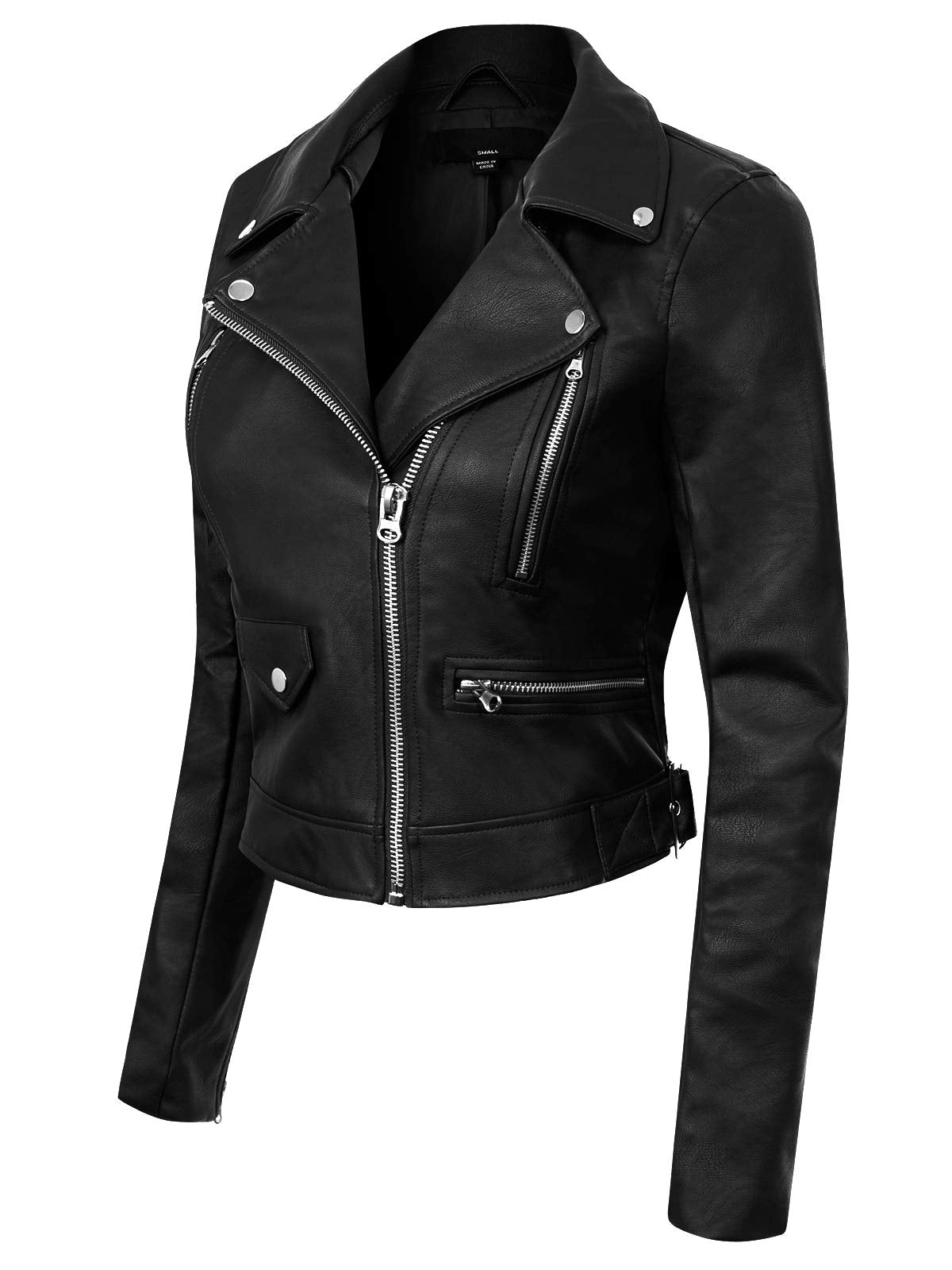 Design by Olivia Women's Long Sleeve Zipper Closure Moto Biker Faux Leather Jacket Black2 3XL