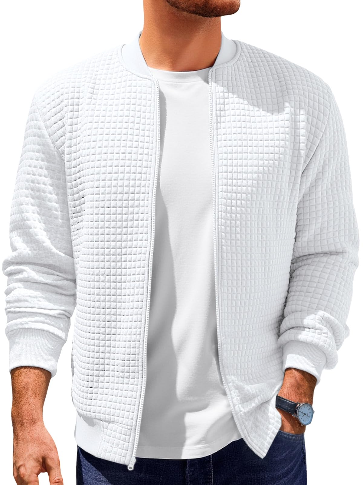 Runcati Mens Bomber Jacket Casual Lightweight Varsity Jackets Waffle Coat
