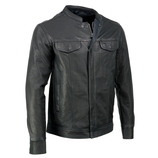 Milwaukee Leather MLM1604 Men's Stand-Up Collar Black Casual Biker Goat Skin Leather Shirt with Dual Closure - X-Large