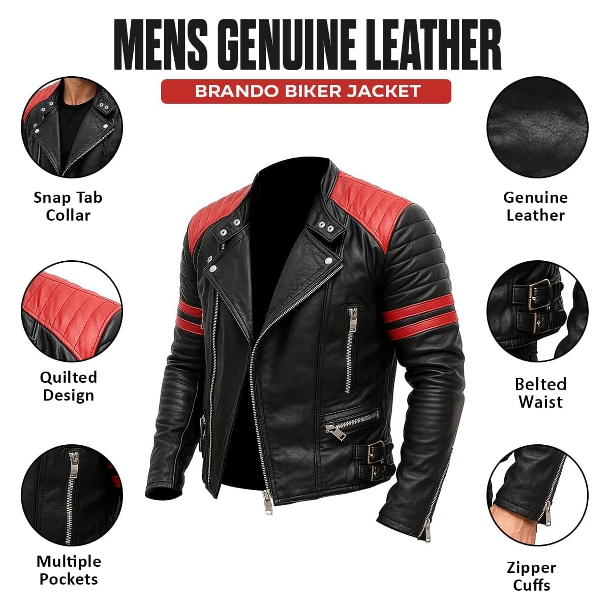 UGFashions Men Vintage Leather Moto Black Cafe Racer Biker Jacket
