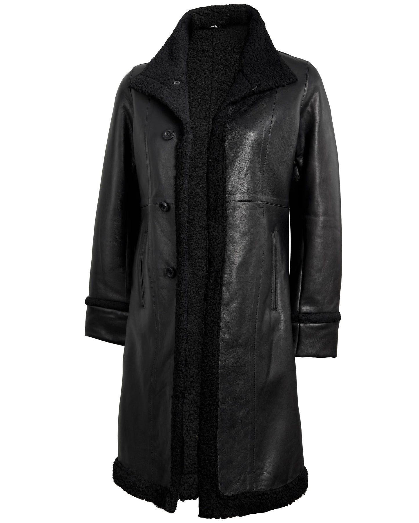 Decrum Disc Black Long Leather Jackets for Women | [1309315] Maura Black - XL