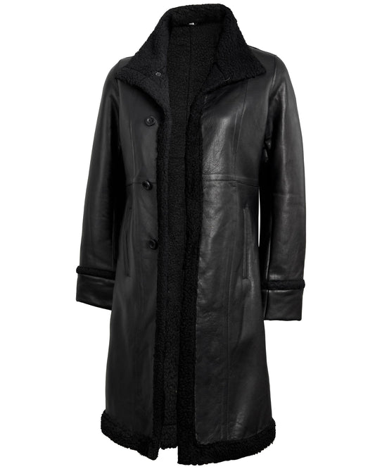 Decrum Disc Black Long Leather Jackets for Women | [1309315] Maura Black - XL