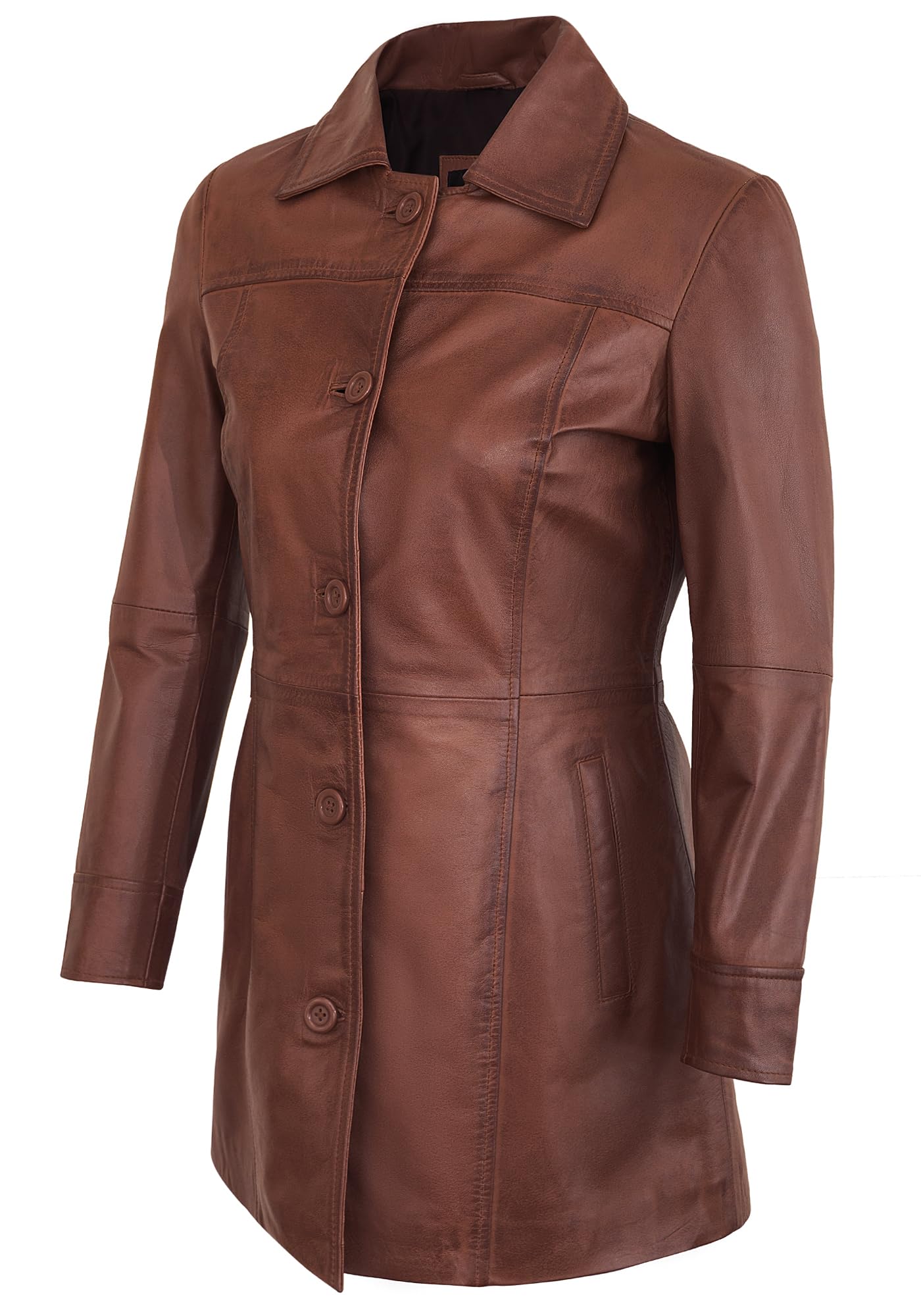 UrbanFocal Real Lambskin Women's Leather Brown Blazer Jackets - Casual Leather Jacket Women | [101003504] Kandis Cognc, L