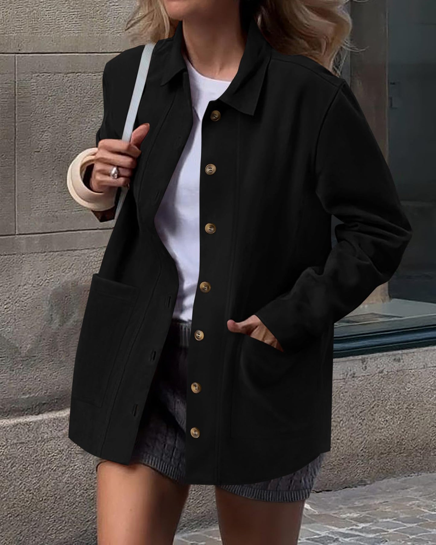 BTFBM Faux Suede Jacket Women Fall Fashion 2026 Leather Jackets Long Sleeve Button Down Winter Coats Shackets Outerwear(Black, Medium)
