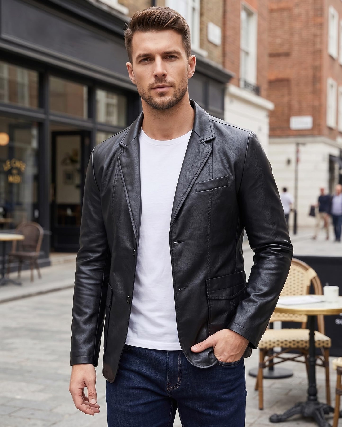 Arkgene Mens Leather Jacket Faux Leather Motorcycle Jackets Blazer for Men Biker Coat Outwear Black M