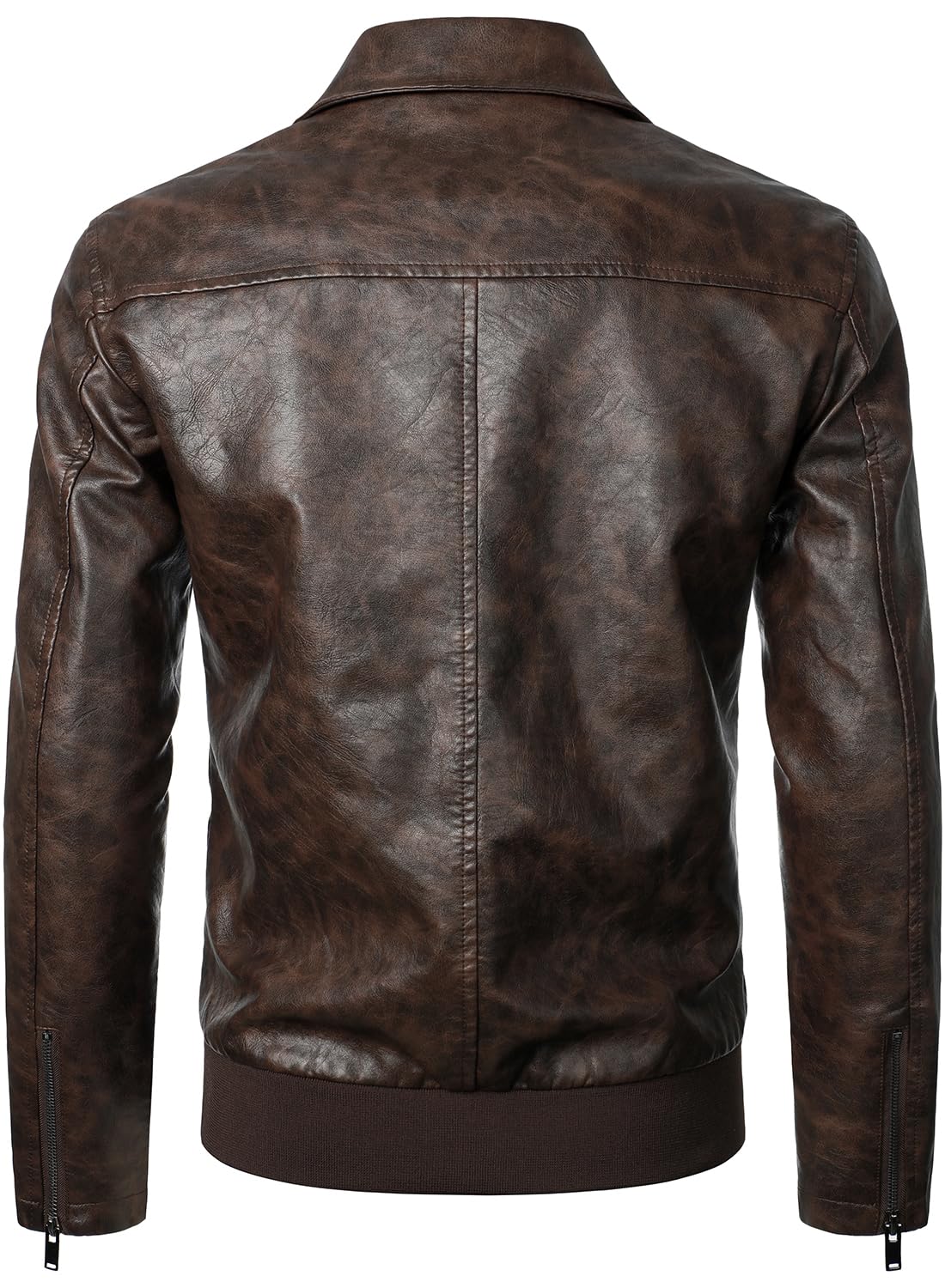 HOOD CREW Mens Faux Leather Bomber Jacket Classic Style Motorcycle Jackets Coffee M