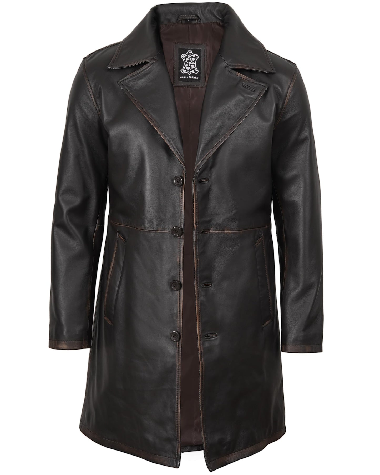 Blingsoul Men's Leather Trench Coat and Jacket | [1127112] Dark Brown Jackson Car Coat, S