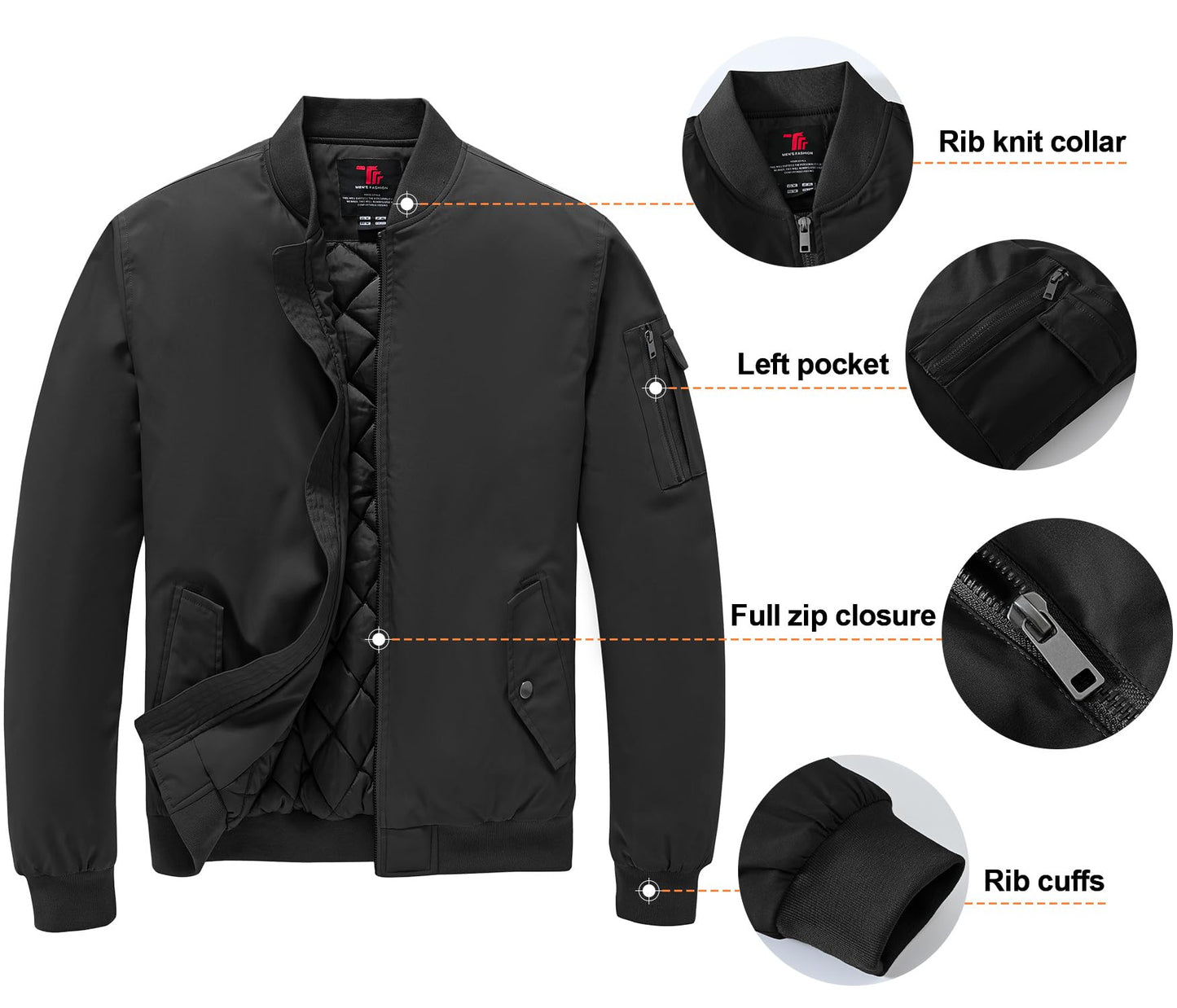 Gopune Men's Windproof Bomber Jacket Warm Water Resistant Windbreaker Winter Outwear Quilted Jackets Coats Black,L