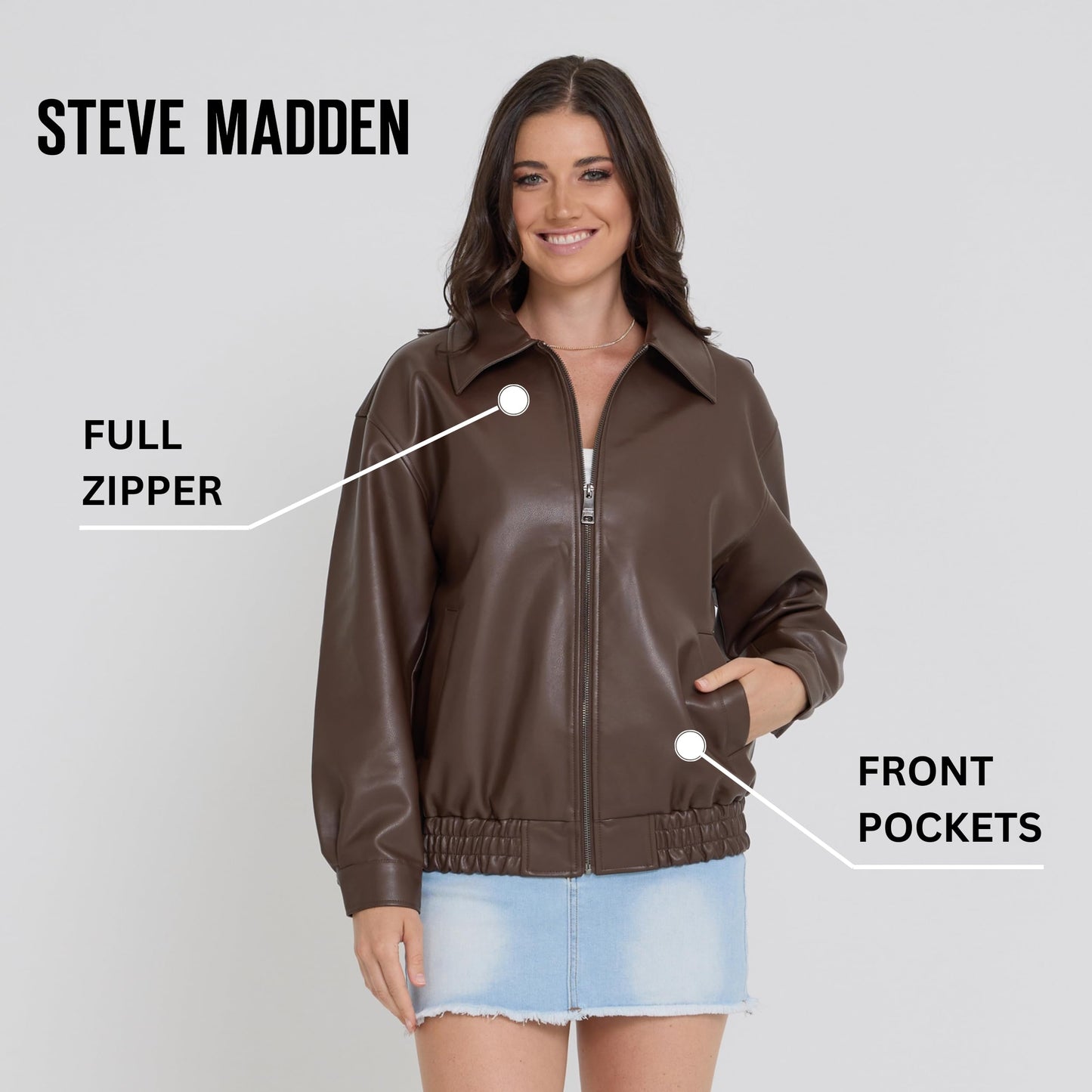Steve Madden Leather Jacket Women – Faux Leather Oversized Bomber Jacket Women, Plus Size Motorcycle Jackets