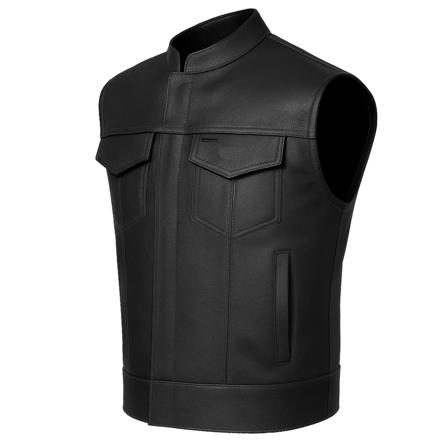 Jackets 4 Bikes Men’s SOA Motorcycle Vest – Premium Buffalo Leather Multiple Pockets Club Style Biker Vest with Metal Zippers Black XL
