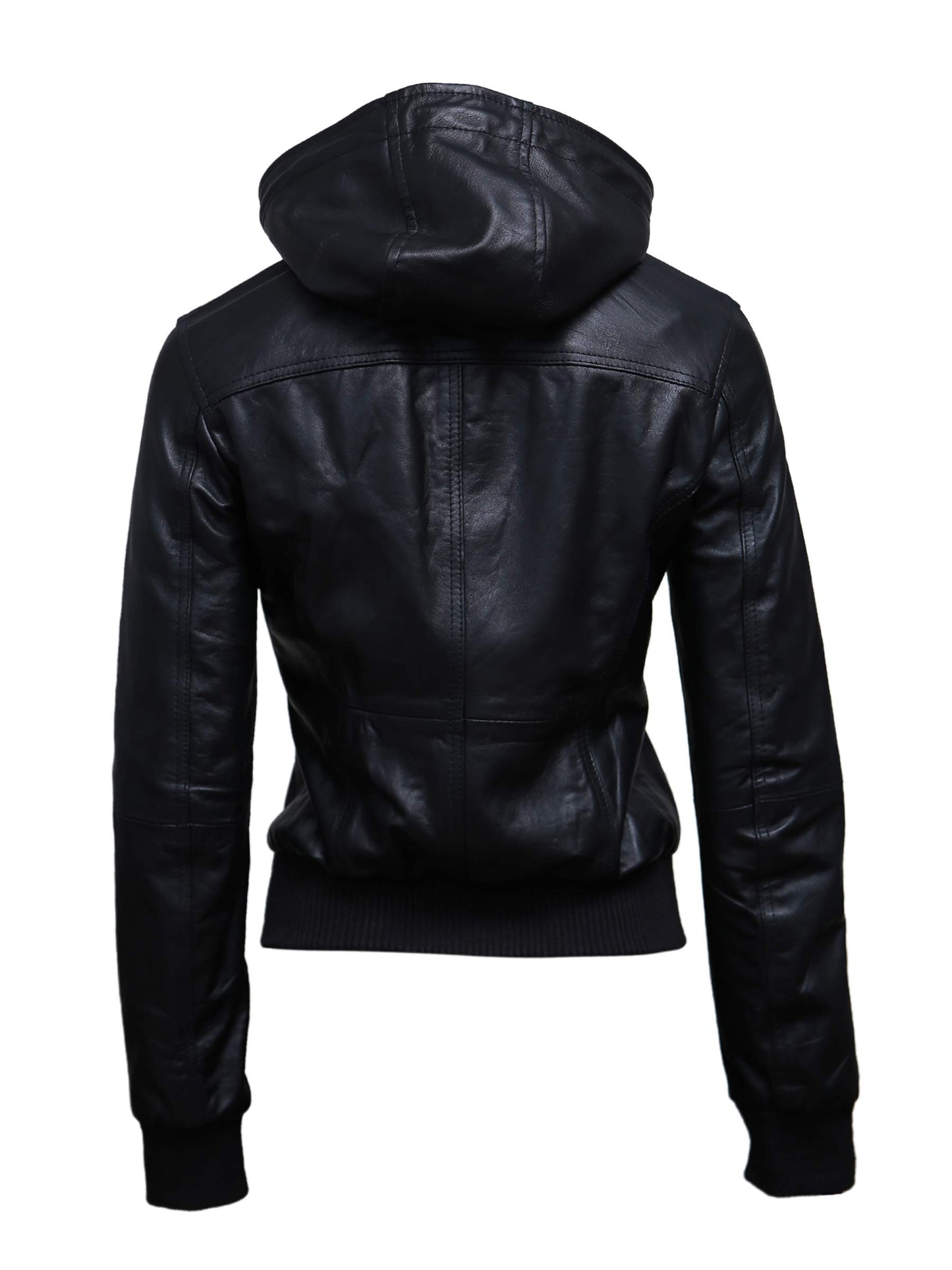 Artistry Leather Womens Genuine Lambskin Leather Motorcycle Jacket with Removable Hood Black - Hooded bomber jacket