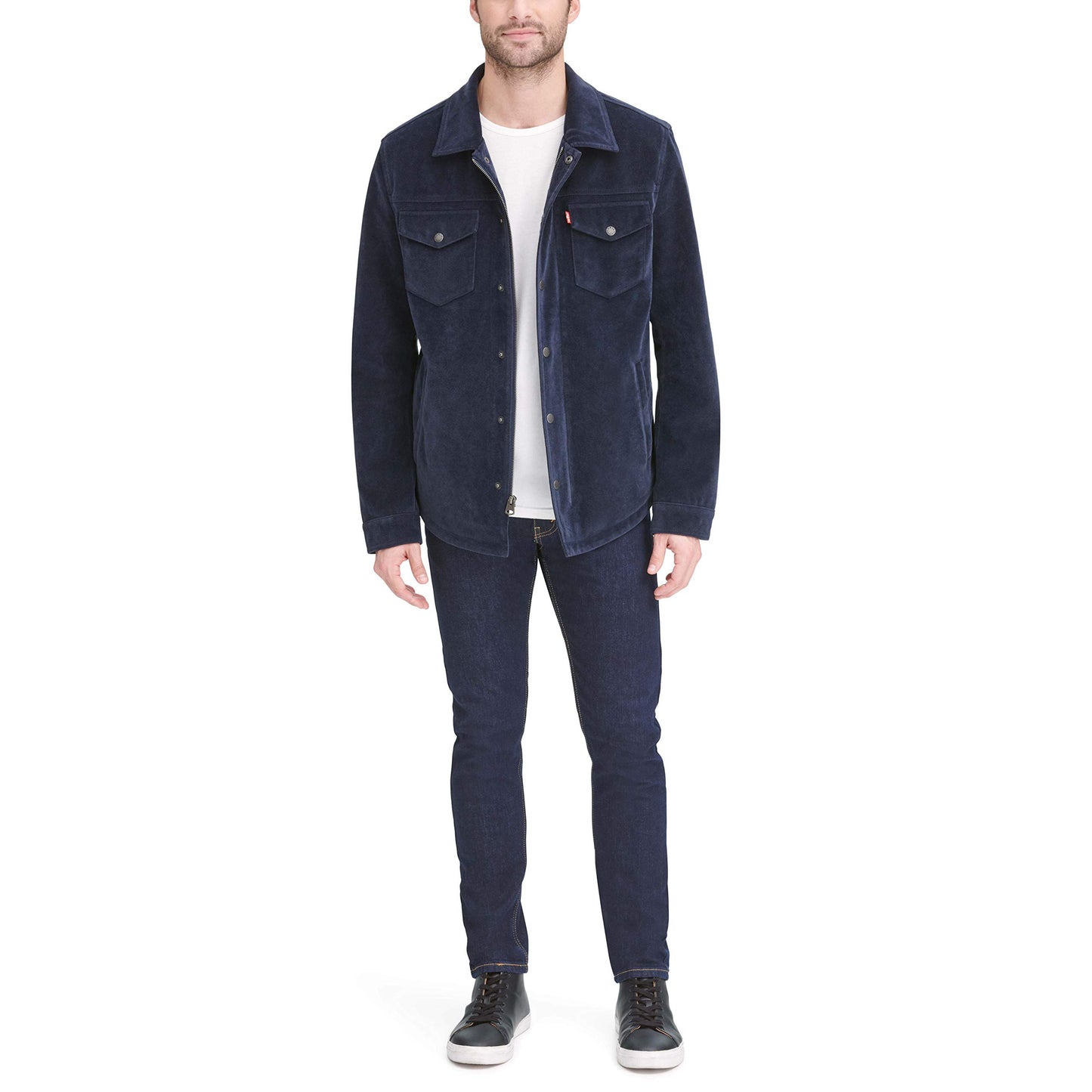 Levi's mens Shirt Faux Leather Jacket, Navy Faux Suede, X-Large US