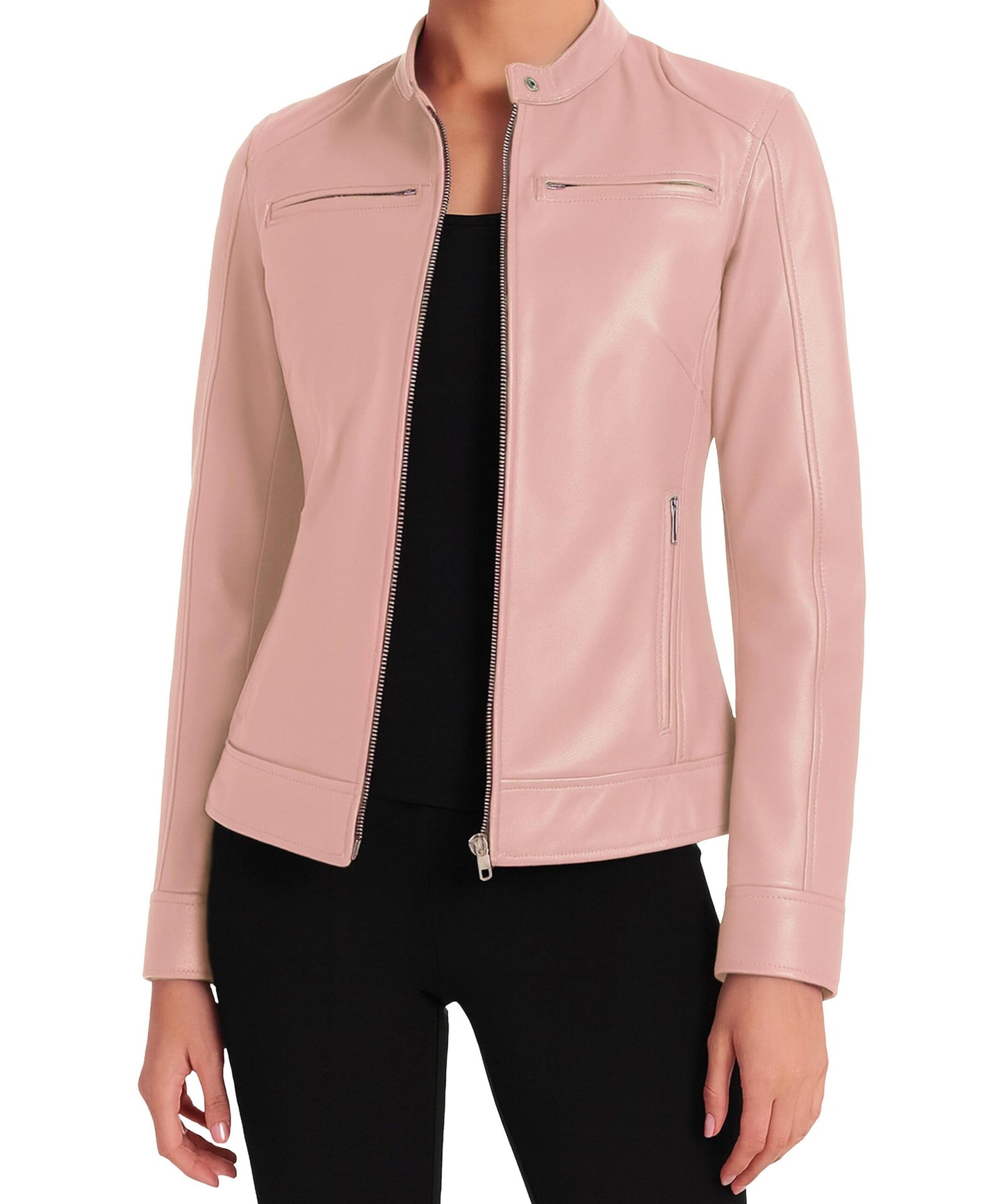 J'Jackin Genuine Lambskin Pink Leather Jacket Women - Biker Style Womens Leather Jackets | Ddge L.Pink, XXL