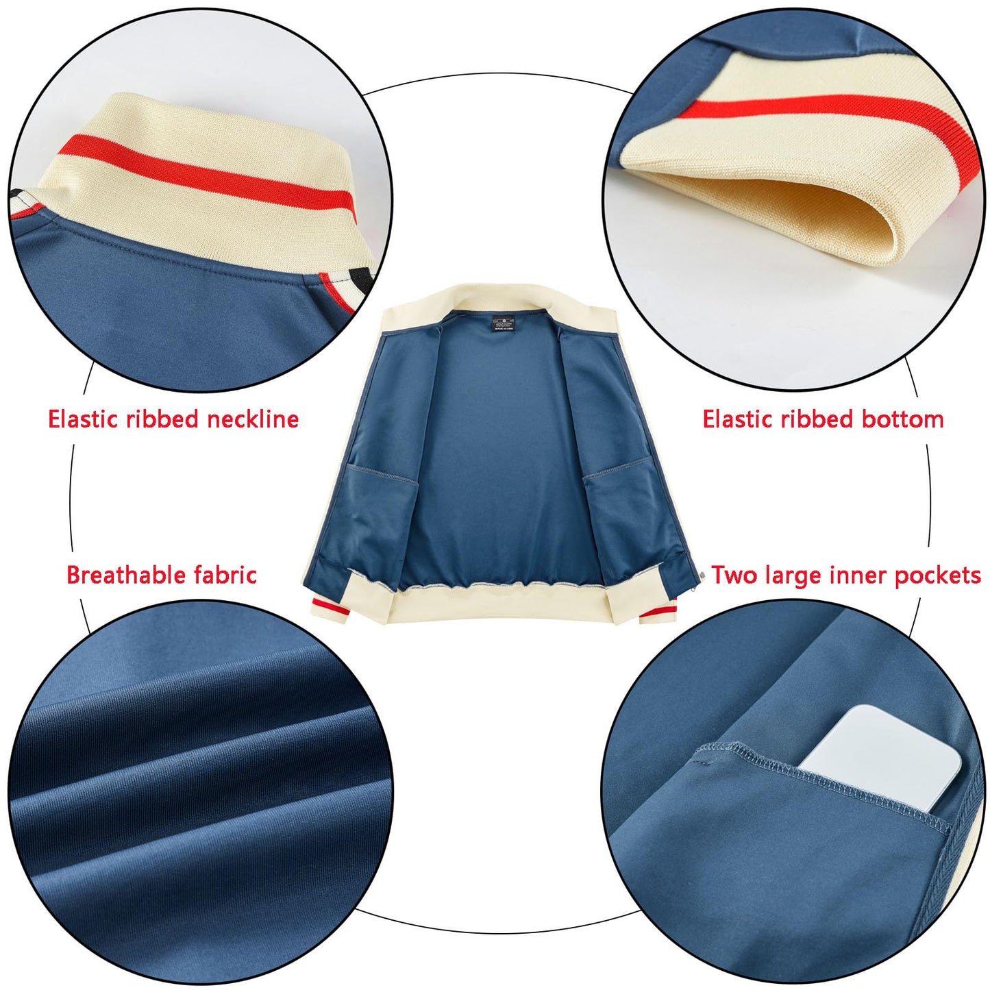 dioxoib Track Jacket Men Light Full Zip Up Running Jackets Tracksuit Long Sleeve Track Suits Sportswear Top Blue JK-TZ004-XL