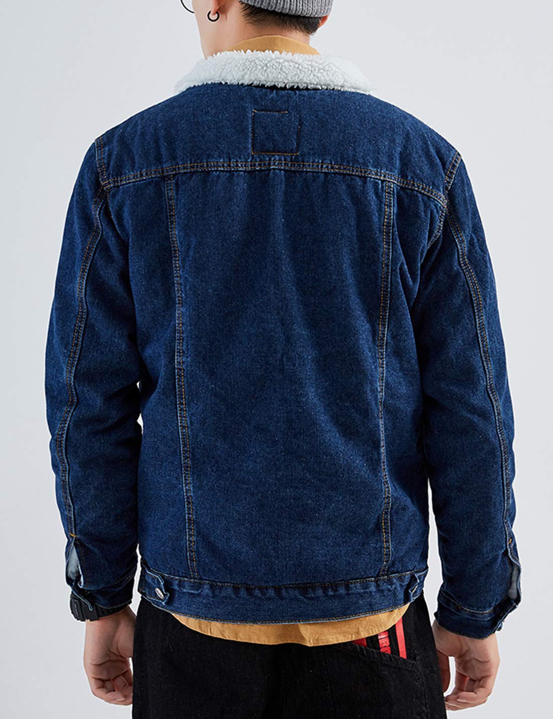 Omoone Men's Lapel Sherpa Fleece Lined Thicken Denim Jean Trucker Jacket Coats (0176-Dark Blue-L)