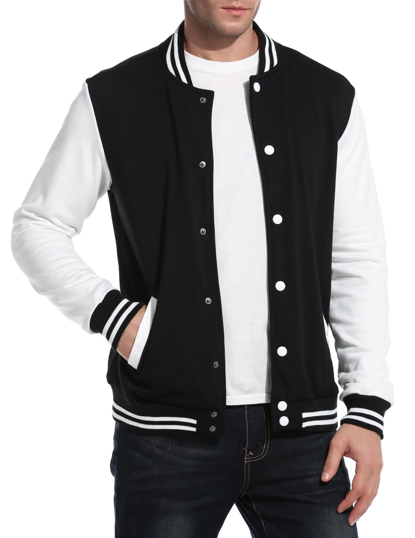 COOFANDY Men's Fashion Varsity Jacket Causal Slim Fit Cotton Letterman Baseball Bomber Jackets, Black, Medium