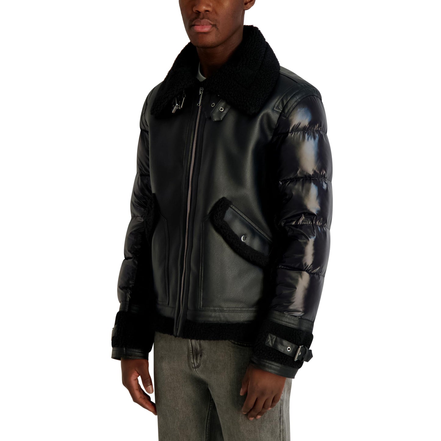 KARL LAGERFELD Paris Men's Outerwear Faux Shearling, Black, XX-Large