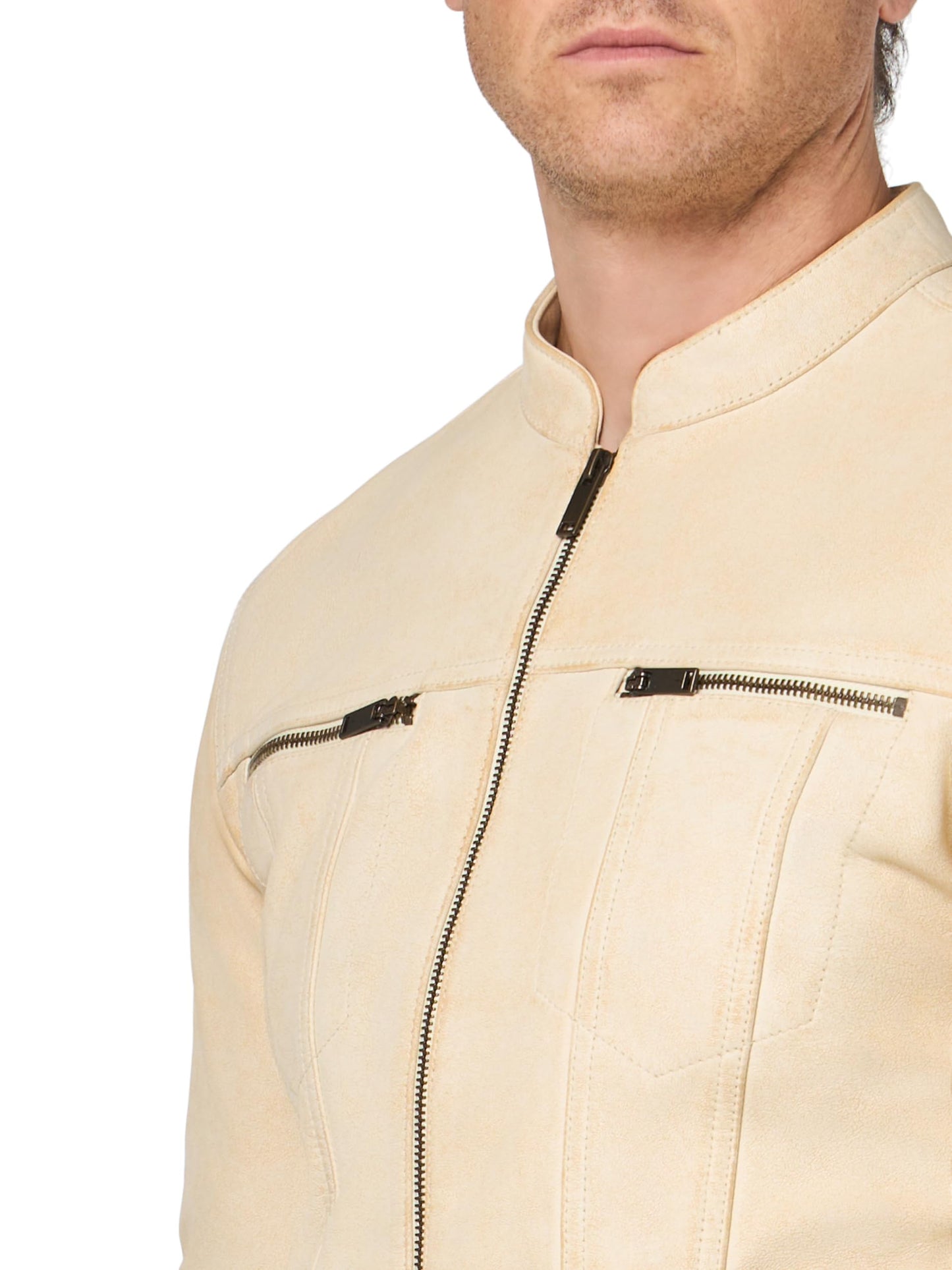 John Varvatos Mens Brando Jacket, Ecru, 44 US