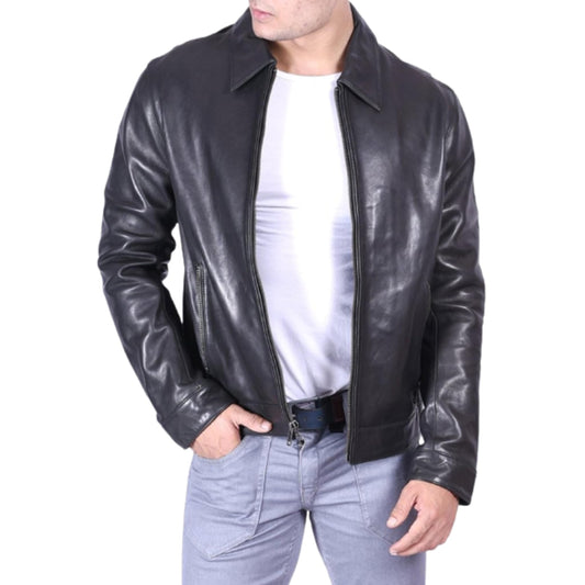 SID Men's Black Bomber Classy Wear Leather Jacket for Men- Biker Real Lambskin Leather Moto jacket 3X-Large