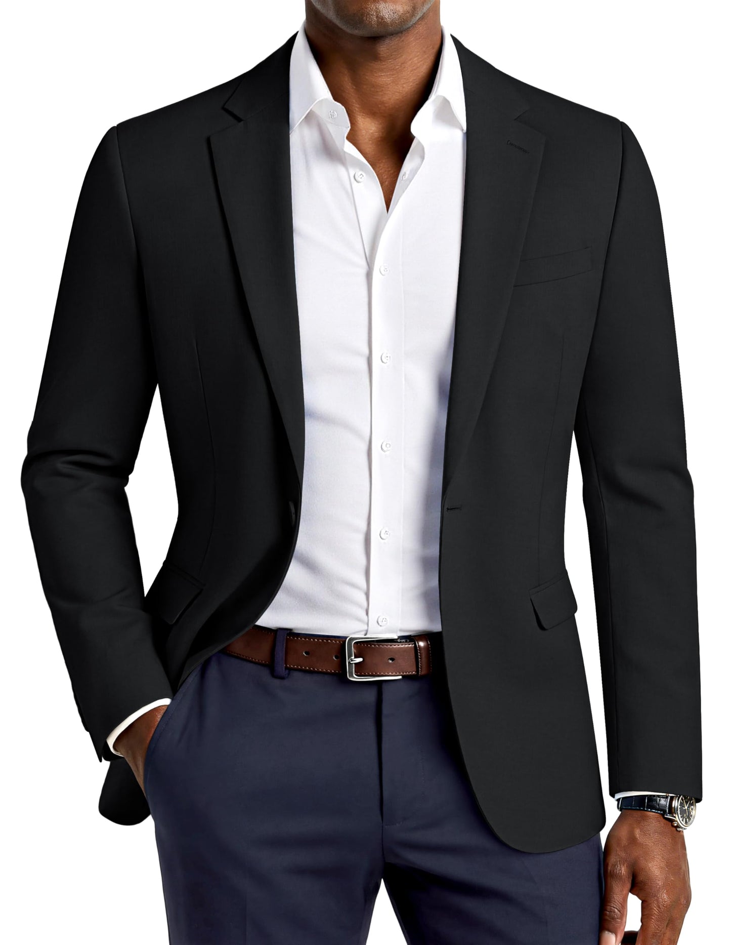 PJ PAUL JONES Men Casual Sport Coat Lightweight One Button Blazer Slim Fit Business Suit Jacket Western Sportcoat Black