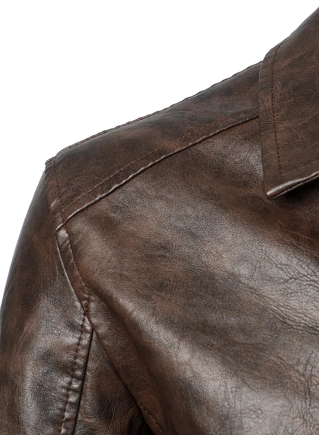 HOOD CREW Mens Faux Leather Bomber Jacket Classic Style Motorcycle Jackets Coffee L