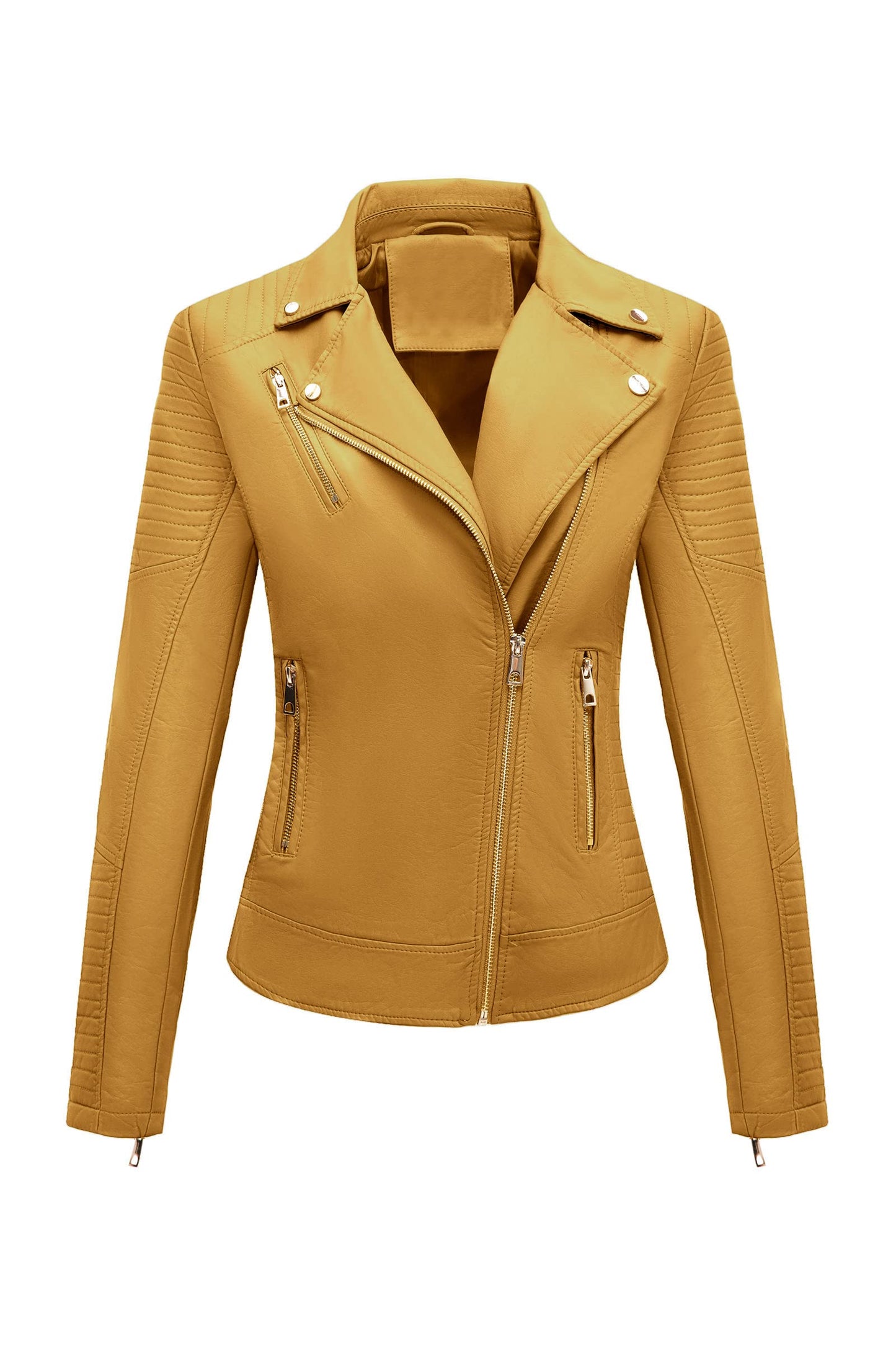 Bellivera Women's Faux Leather Casual Moto Lightweight Jacket Ginger L