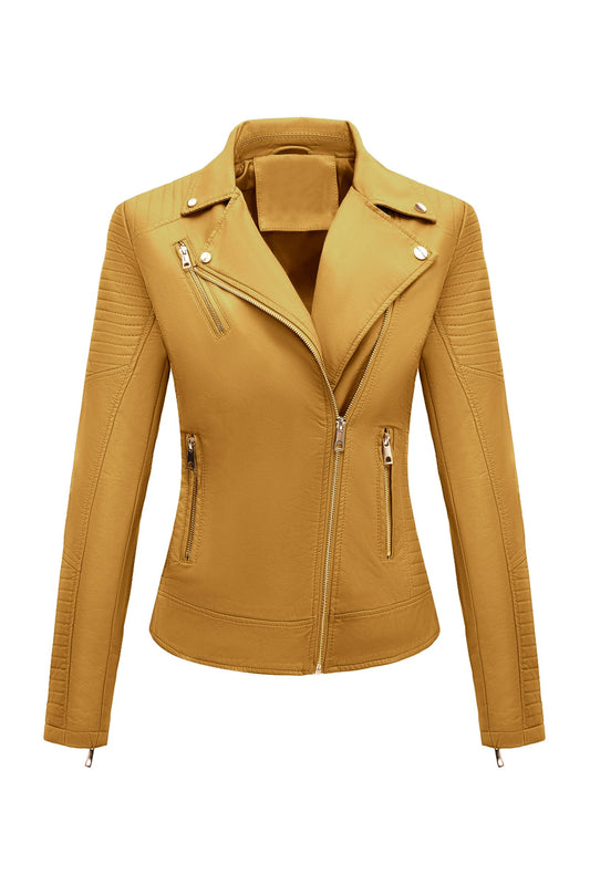 Bellivera Women's Faux Leather Casual Moto Lightweight Jacket Ginger L