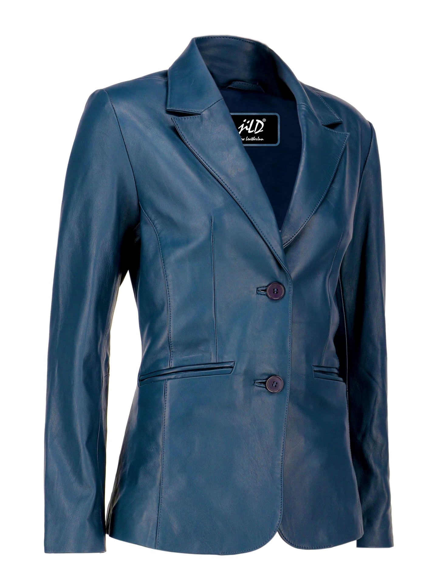 Jild Classic 2-Button Lambskin Leather Blazer Women - Casual Coat Long Sleeves Suit Style Leather Jacket Women (LC-Blue-3XL)