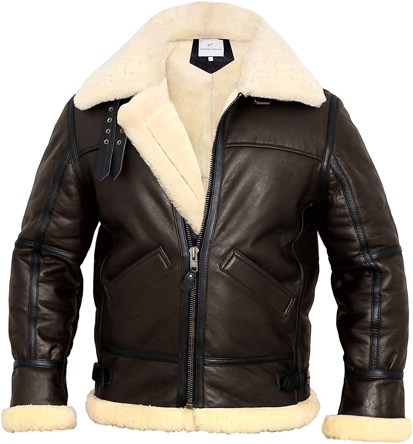 MARCO ENZOLANI B3 Bomber Jacket Aviator Real Shearling B3 Bomber Jacket Winter (Brown, s)