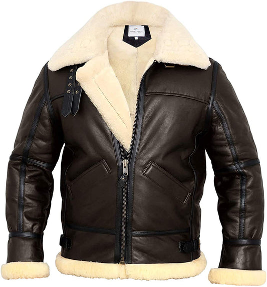 MARCO ENZOLANI B3 Bomber Jacket Aviator Real Shearling B3 Bomber Jacket Winter (Brown, s)
