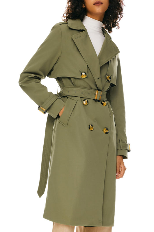 Orolay Women's 3/4 Length Double Breasted Trench Coat Lapel Jacket with Belt Green M