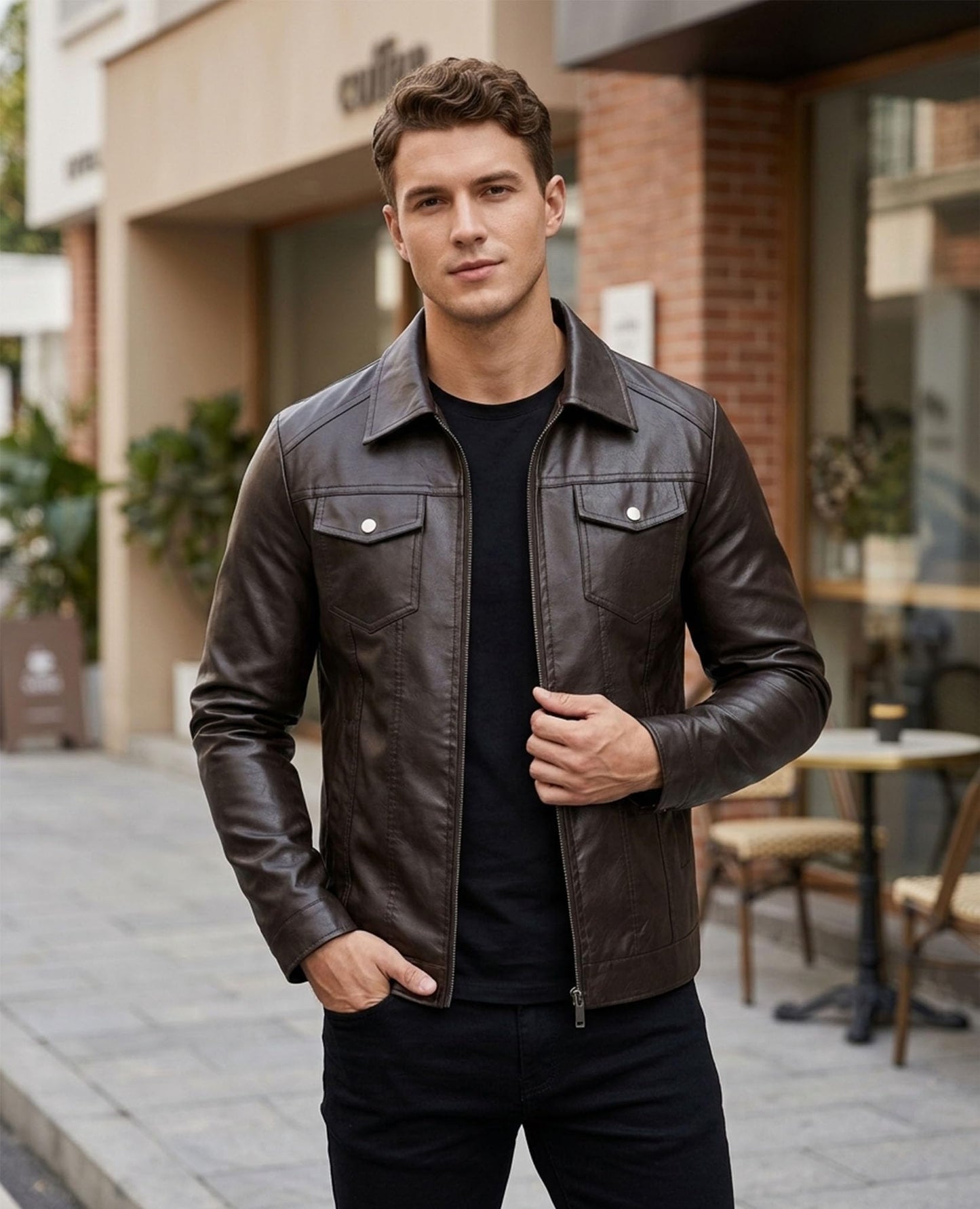 Vogaera Mens Leather Jacket Faux Leather Jackets Motorcycle Biker Coat Outwear Casual Lightweight Dark Brown XXL