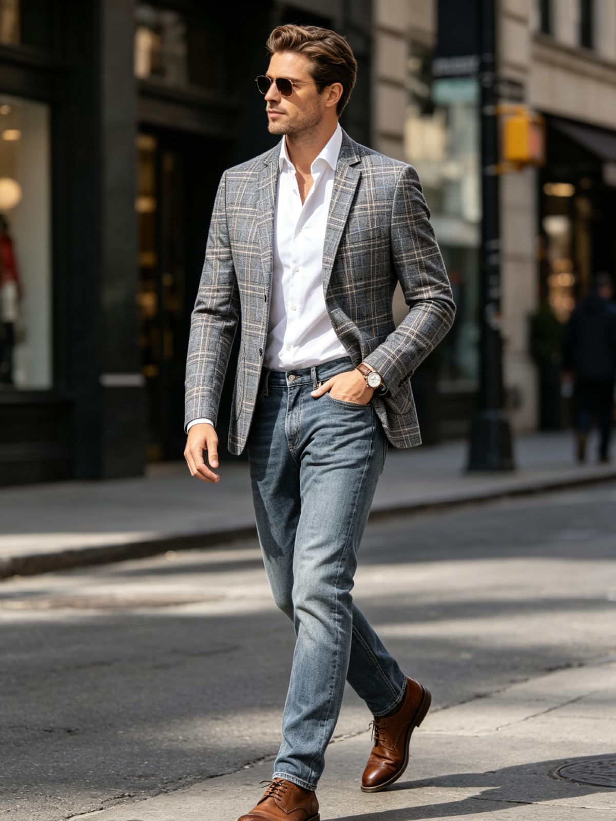 Men's Blazer Plaid Suit Jacket 2 Button Checkered Sport Coat Wedding Business Jackets Gray