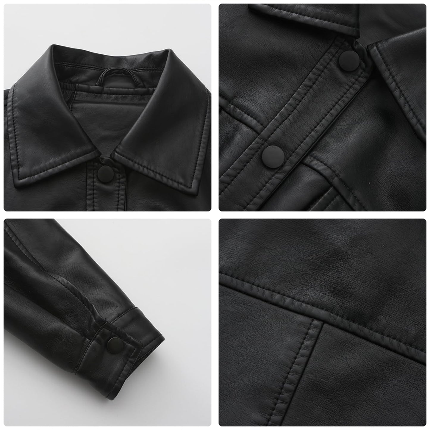 Women's Faux Leather Jacket Classic Button-Down Style, Cropped Length with Front Pockets PU Moto Bike Outwear (US, Alpha, Medium, Regular, Regular, Black)