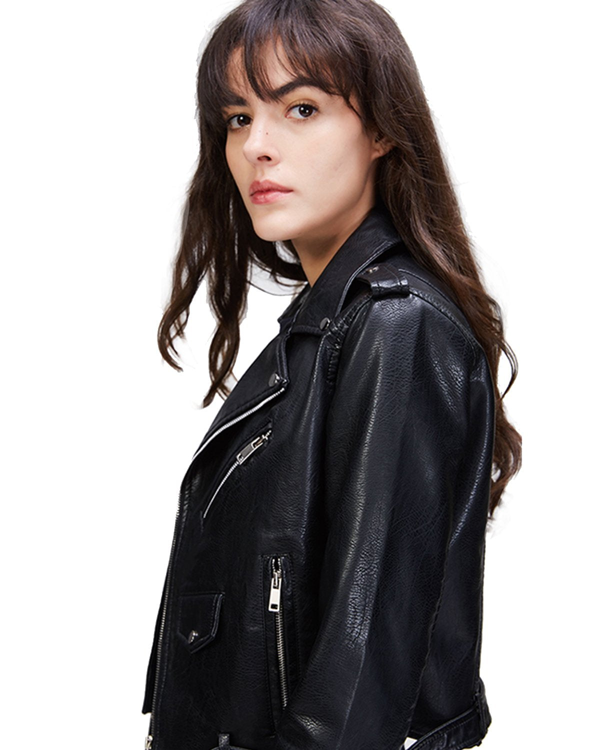 LY VAREY LIN Women's Faux Leather Motorcycle Jacket PU Slim Short Biker Coat (WS, Black,S)…