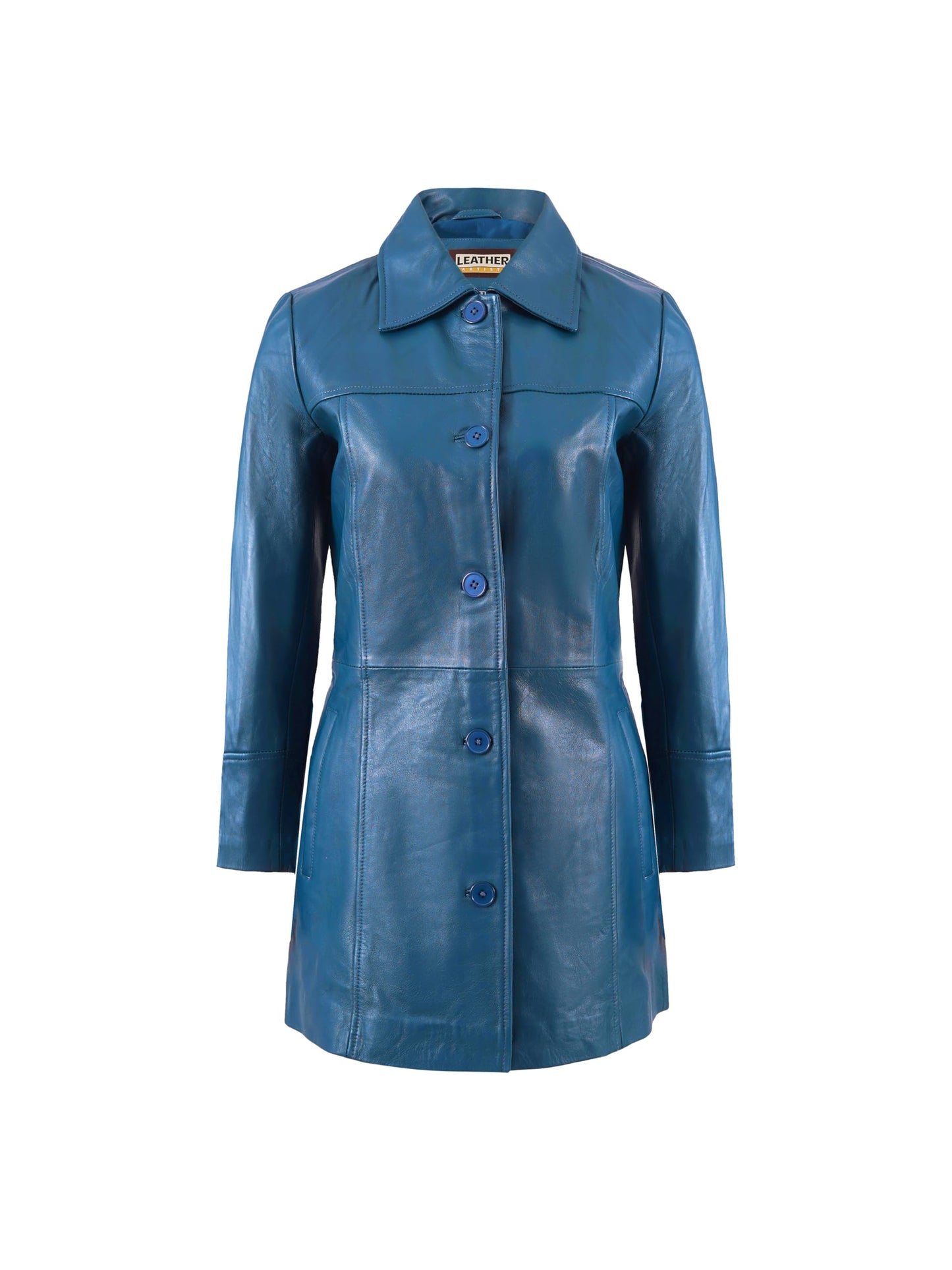 Leather Artist Women’s Lambskin Leather Car Coat – Classic 3/4 Length Style Overcoat (LA-Car.C.Wo.-Blue-XL)