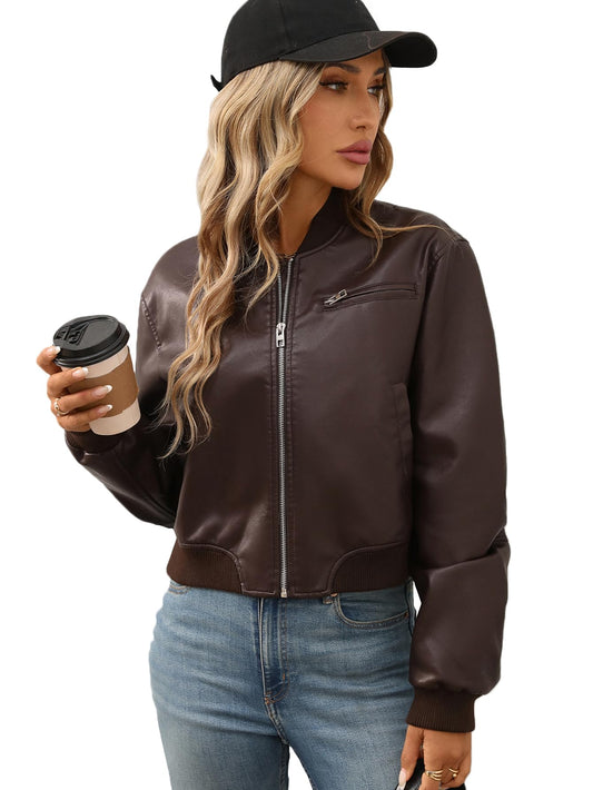 LY VAREY LIN Womens Faux Leather Varsity Jacket Biker Baseball Streetwear Casual Coat(Black,S)