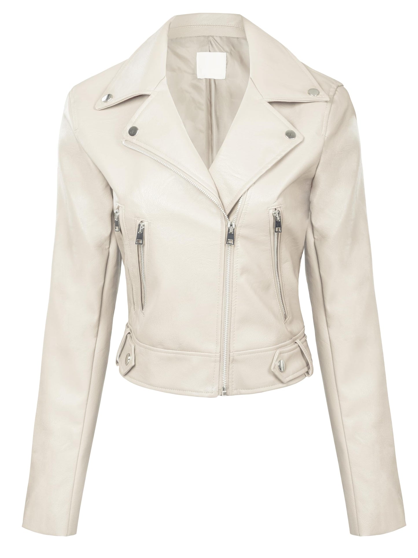 Design by Olivia Women's Asymmetrical Zip Up Faux Leather Moto Jacket White L